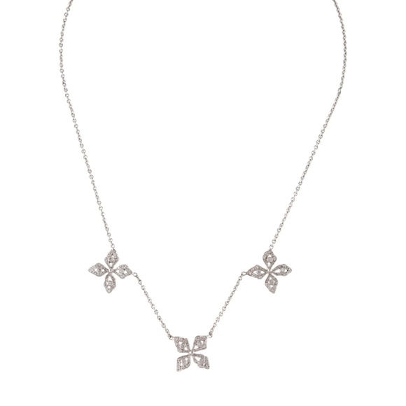 Designer CATHY WATERMAN Platinum Diamond 3 Flower Station Pendant Chain Necklace - Picture 14 of 14